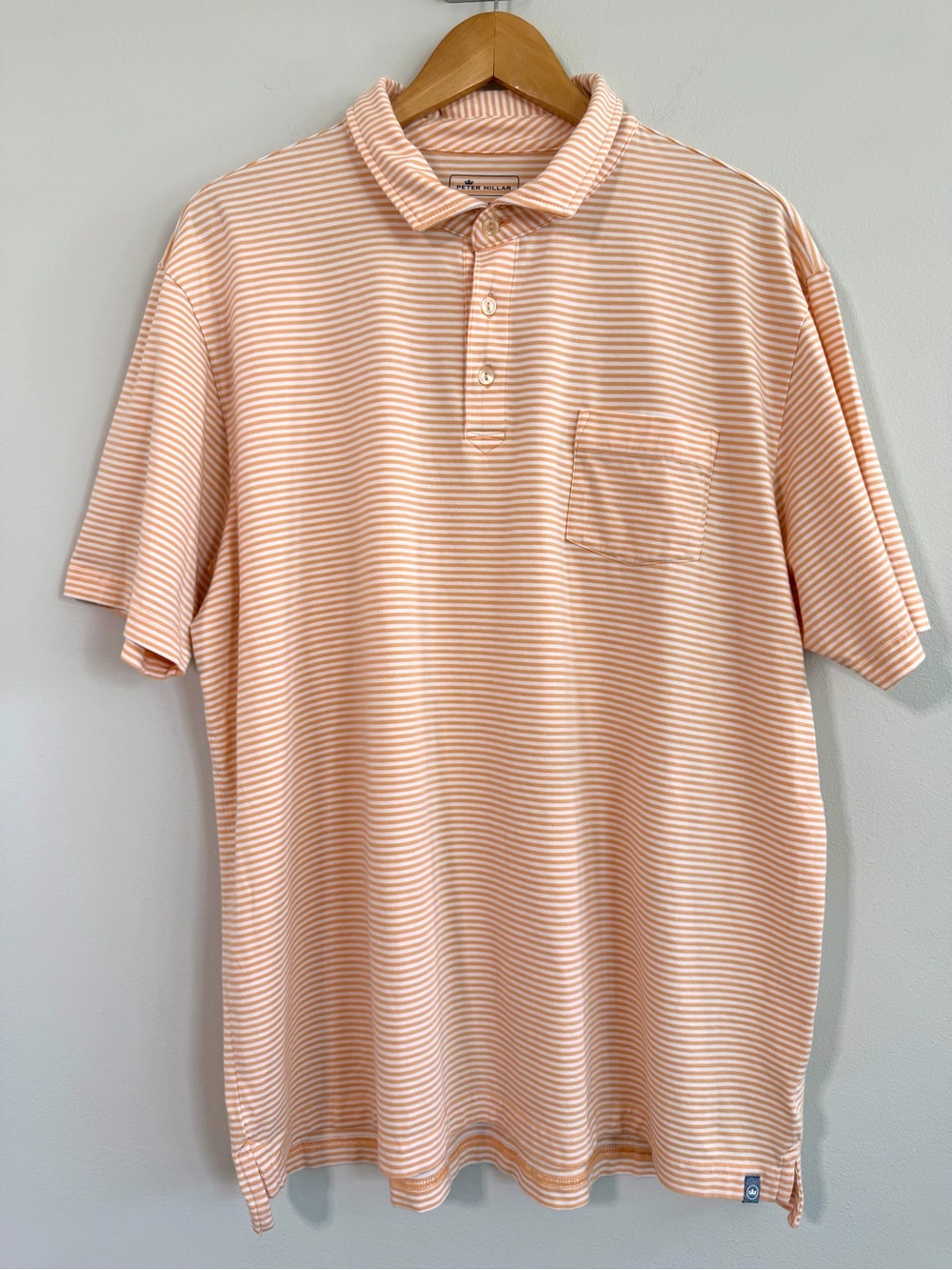 Peter Millar Peach/White Striped Men’s Polo Shirt Size XL